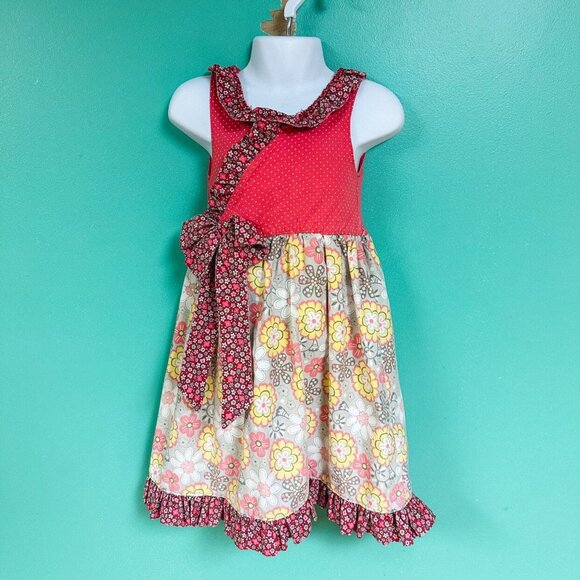 Hippo Hula Girls Mixed Print Floral Dress Size 5 - Picture 2 of 8